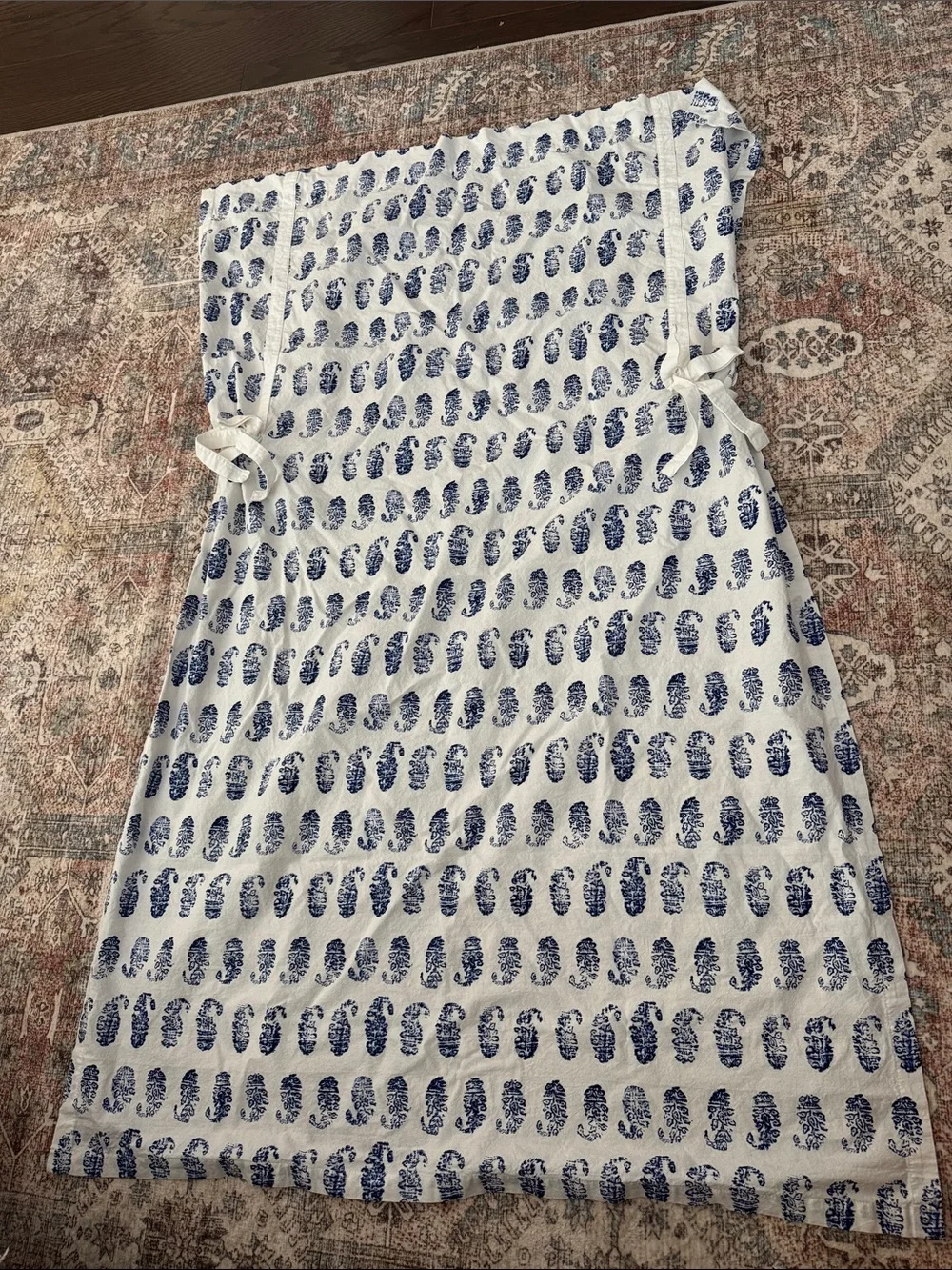 Threshold 63” Royal Blue Paisley on White Tie-up Shade Curtain Panel